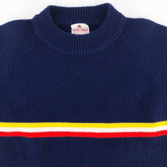 60s mock neck chest stripe sweater 1960s vintage - Picture 2 of 5